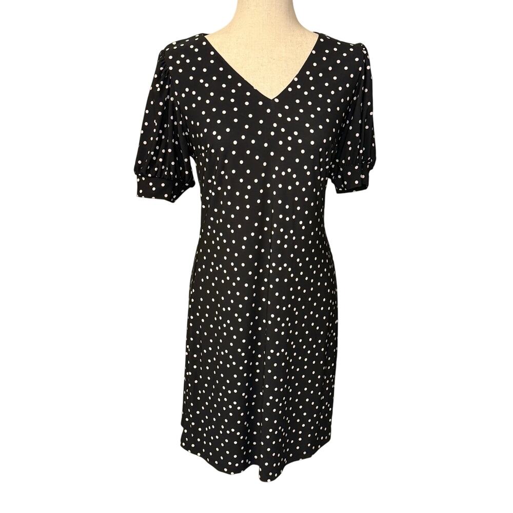 Tommy Hilfiger Black and White Polka Dot Dress Vee Neck Stretch - Size 6